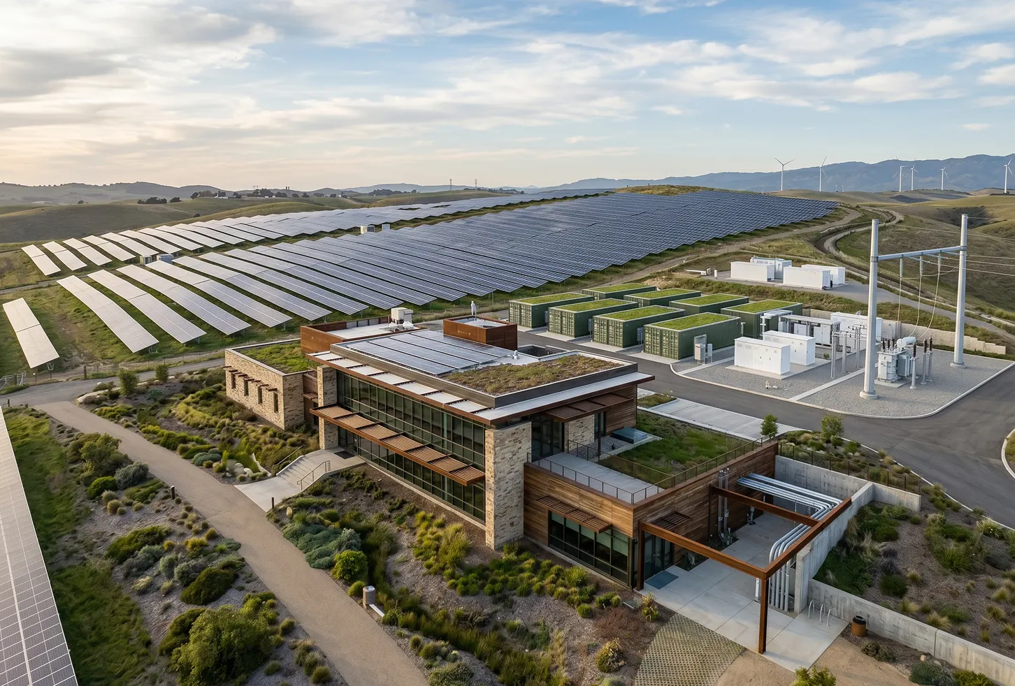 Clean energy solar farm and battery storage engineering project